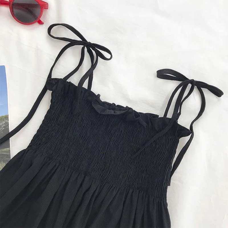 Xpqbb Black White Bow Bandage Tank Top Women Summer Folds Backless Camisole Female Sweet Cute Ruffles Sleeveless Cropped VestXJ250508