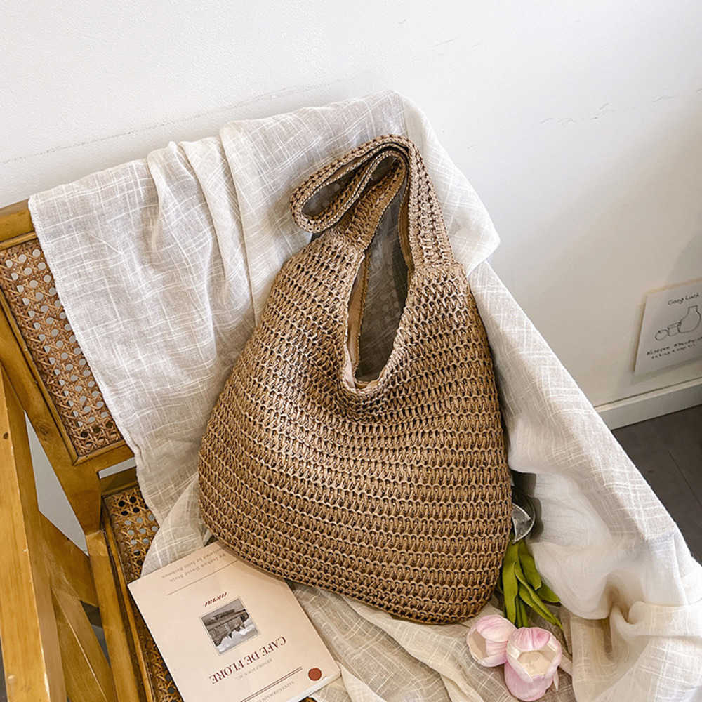 Summer fashion trend beach shoulder bag woven hand-held tote bag woven vegetable basket silk scarf bow women's bag
