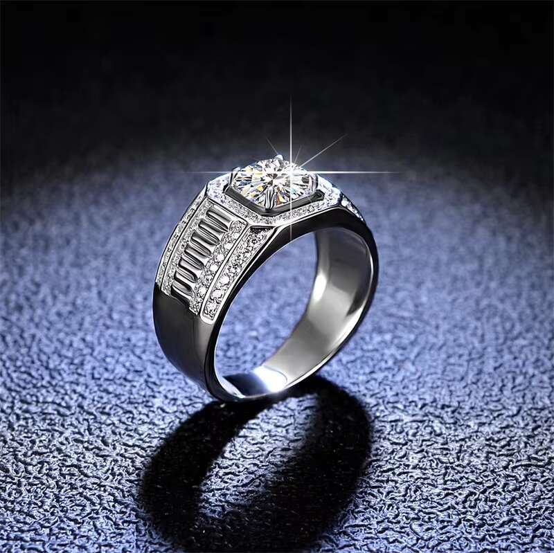 1ct Lab Created Moissanite Ring 925 Sterling Silver Band Men Wedding Ring D VVS Diamond CZ Stone Ring for Male