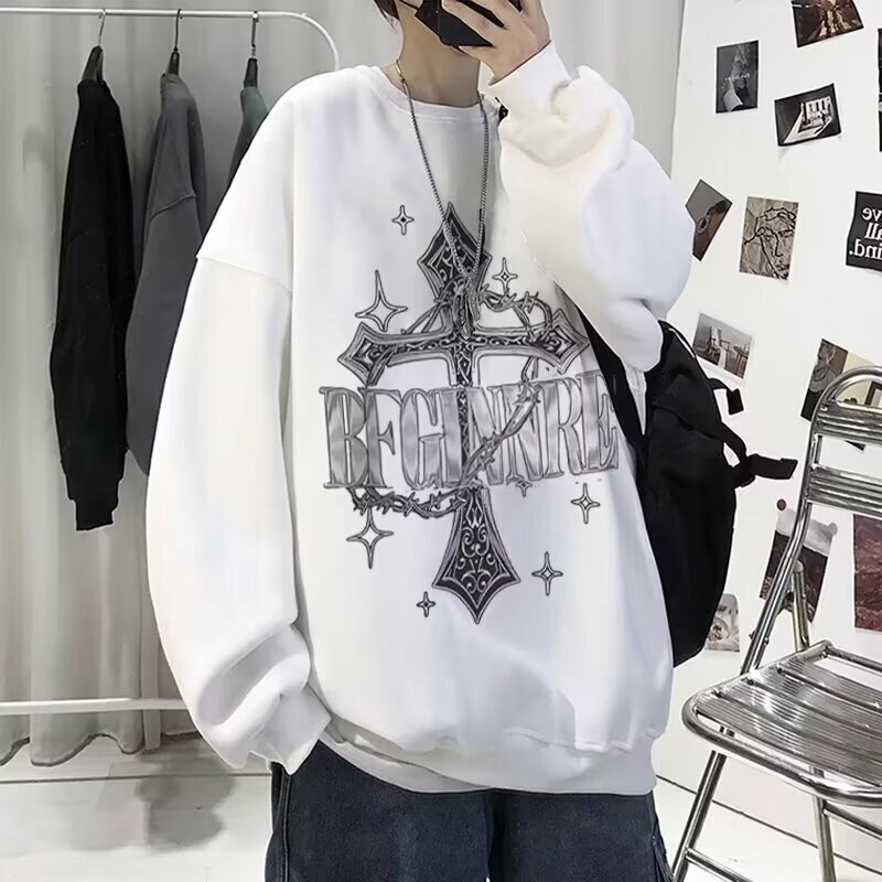 Men's hoodie 2024 new spring and autumn style round neck hooded trendy brand American casual loose long sleeved pullover base shirt