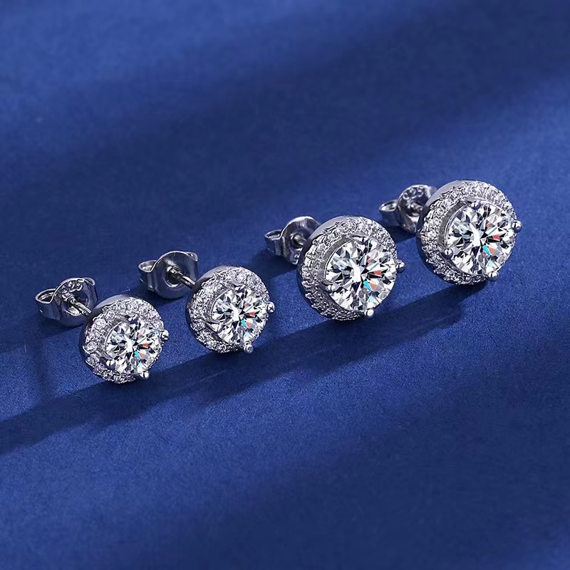 European and American women's fashionable high-end 925 silver full diamond round earrings, men's and women's live streaming hot selling