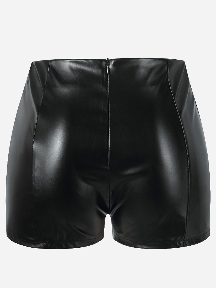 Faux PU Leather Tracksuit Women 2 Piece Set Summer Short Sleeve Button Crop Tops+Bike Shorts Outfits Streetwear Fashion