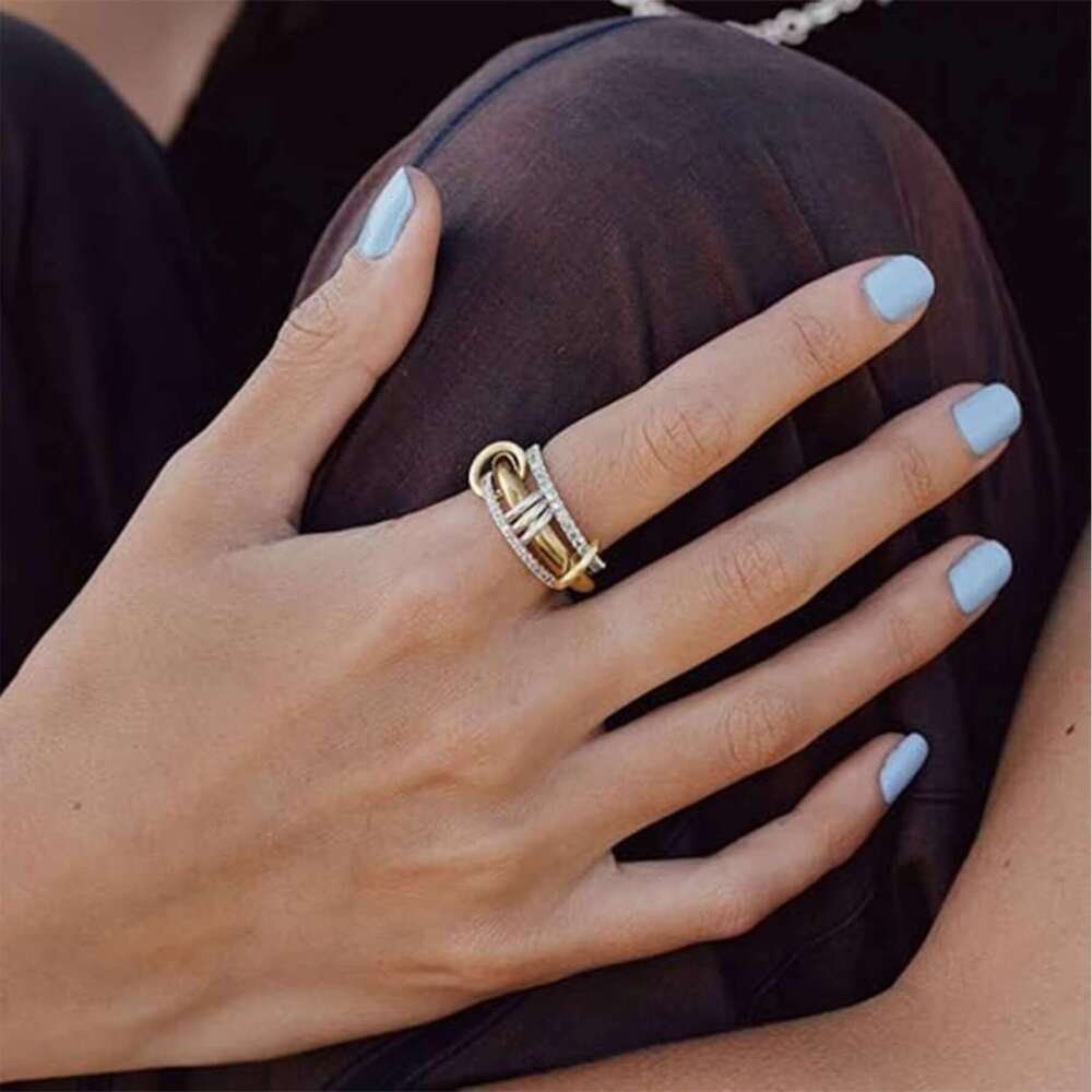 DHCollections Stackable Rhinestone Multiple Band Ring Set for Women Gold and Silver Tone Elegant Fashion Jewellery