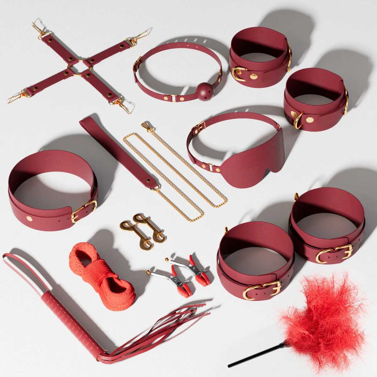 Sexy BDSM exotic toys leather plush sexy binding and binding bag set jokes whips butt plugs female toys nipple clips porn W250509