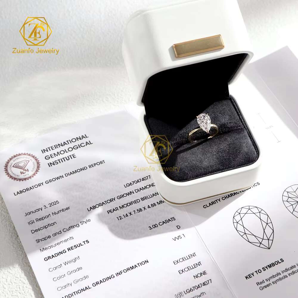 Best Price Luxury 14K 18K Solid Gold HPHT CVD 1-3CT Pear Cut Lab Grown Diamond Wedding Engagement Ring IGI GIA Certificate
