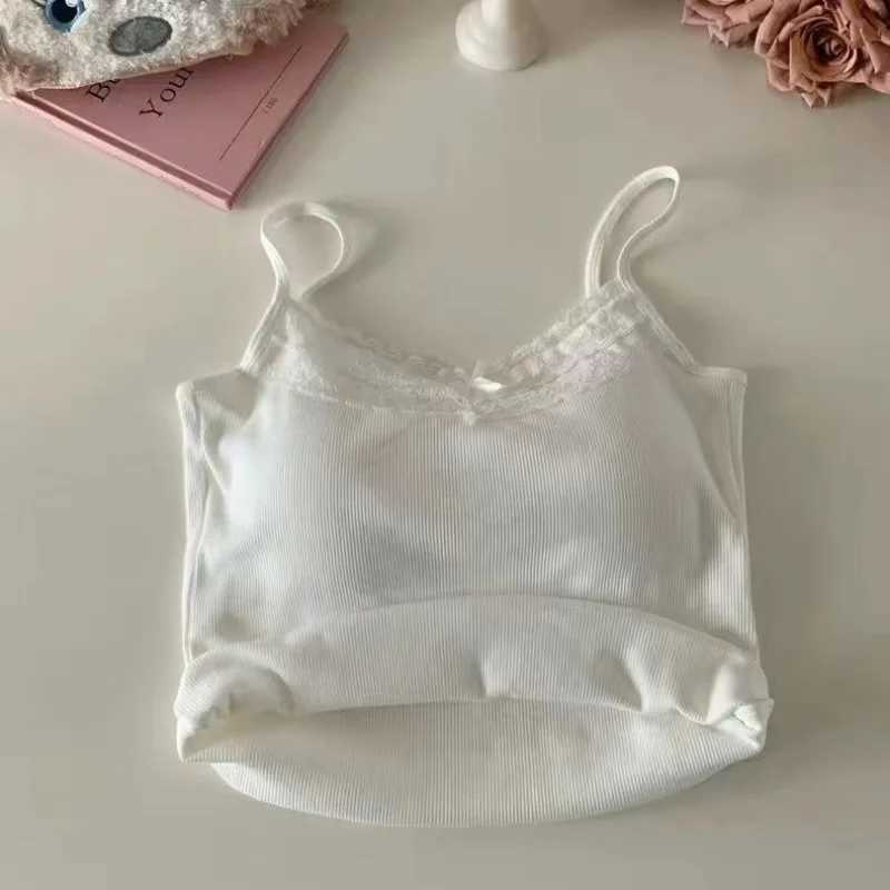 Womens tank top sexy bow sleeveless tight corset top with chest cushion sweet lace patch cropped top summer slim and elegant tank topXJ250508