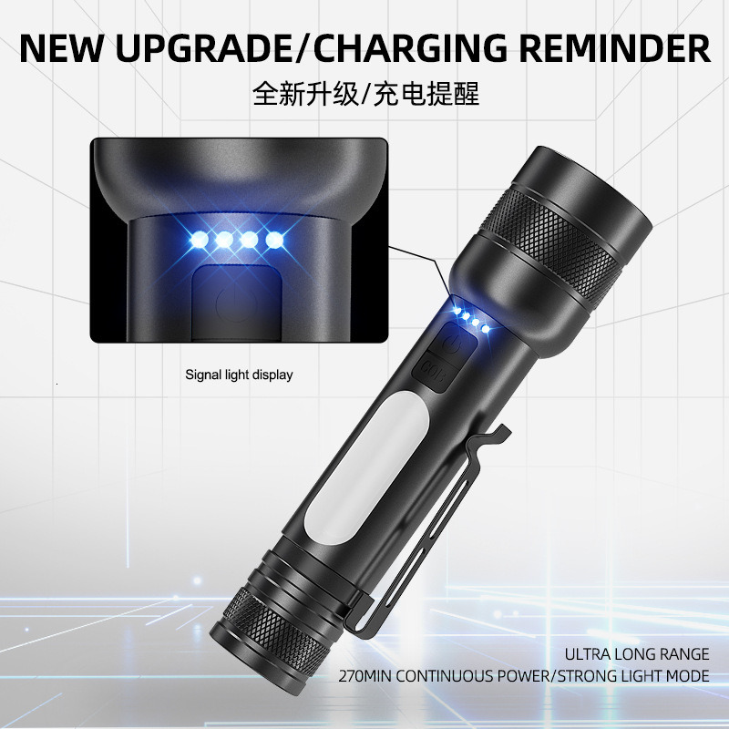 White laser strong side COB zoom belt output outdoor multifunctional tricolor light source flashlight