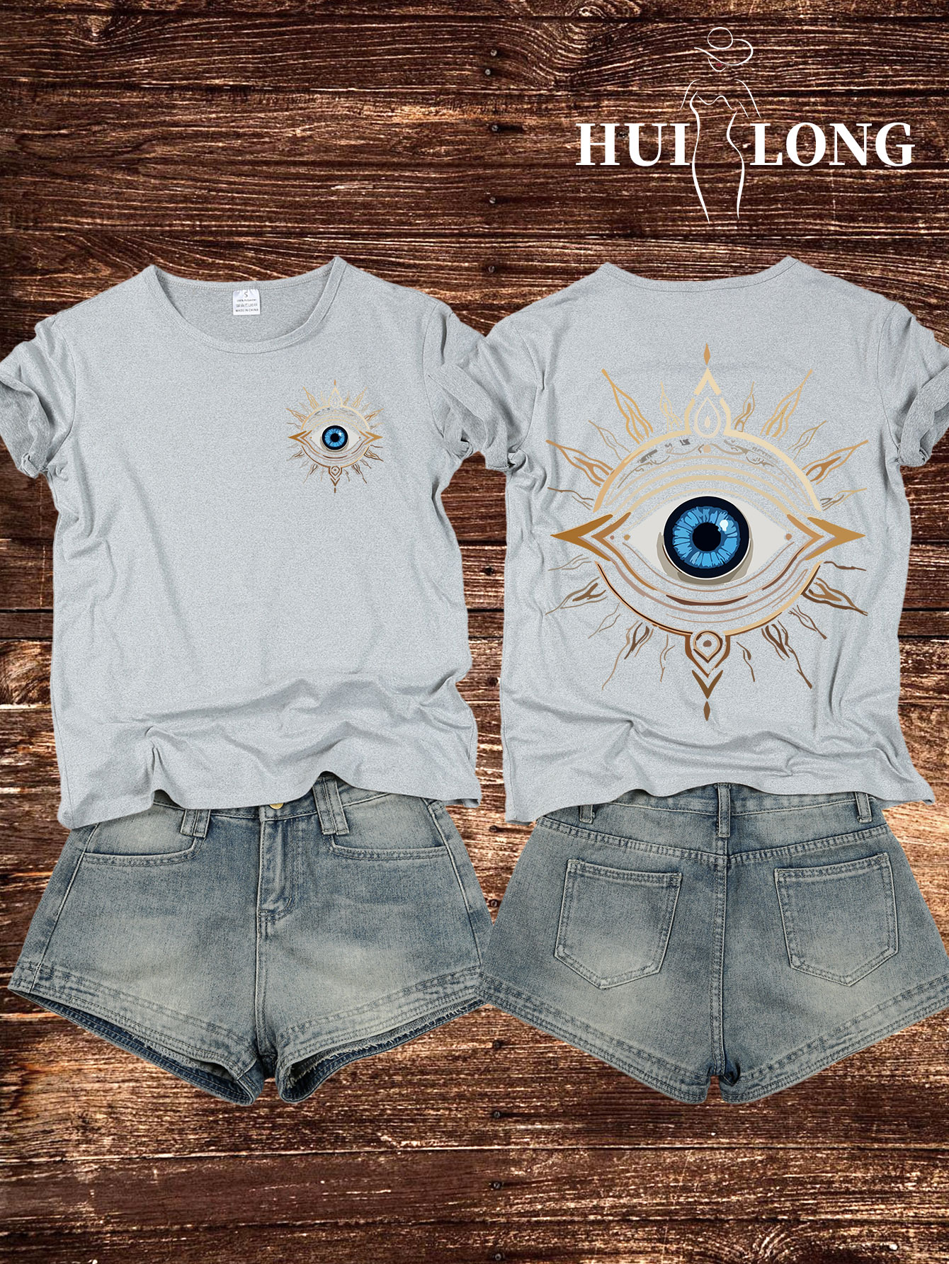 Fashionable niche design sense double-sided big eye print, polyester super breathable T-shirt top, fashion women's top