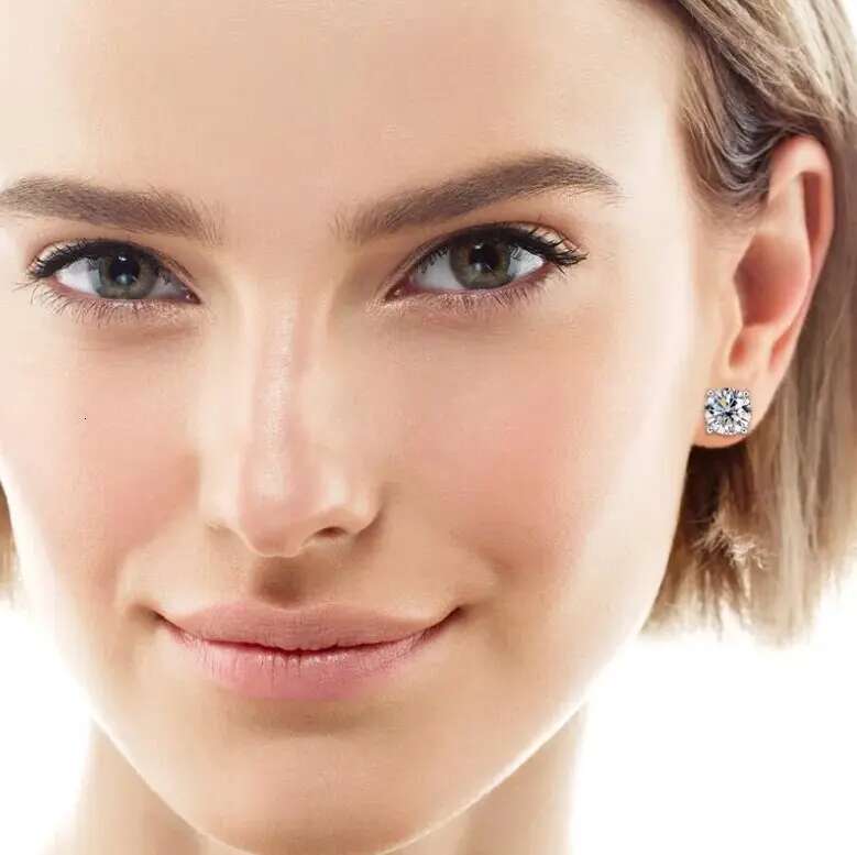 Solitaire Moissanite Dia Classical 4 Claw Stud Simple Jewelry Real 100% Sterling Sier Round Cut Zircon Party Women Wedding Earrings Gift