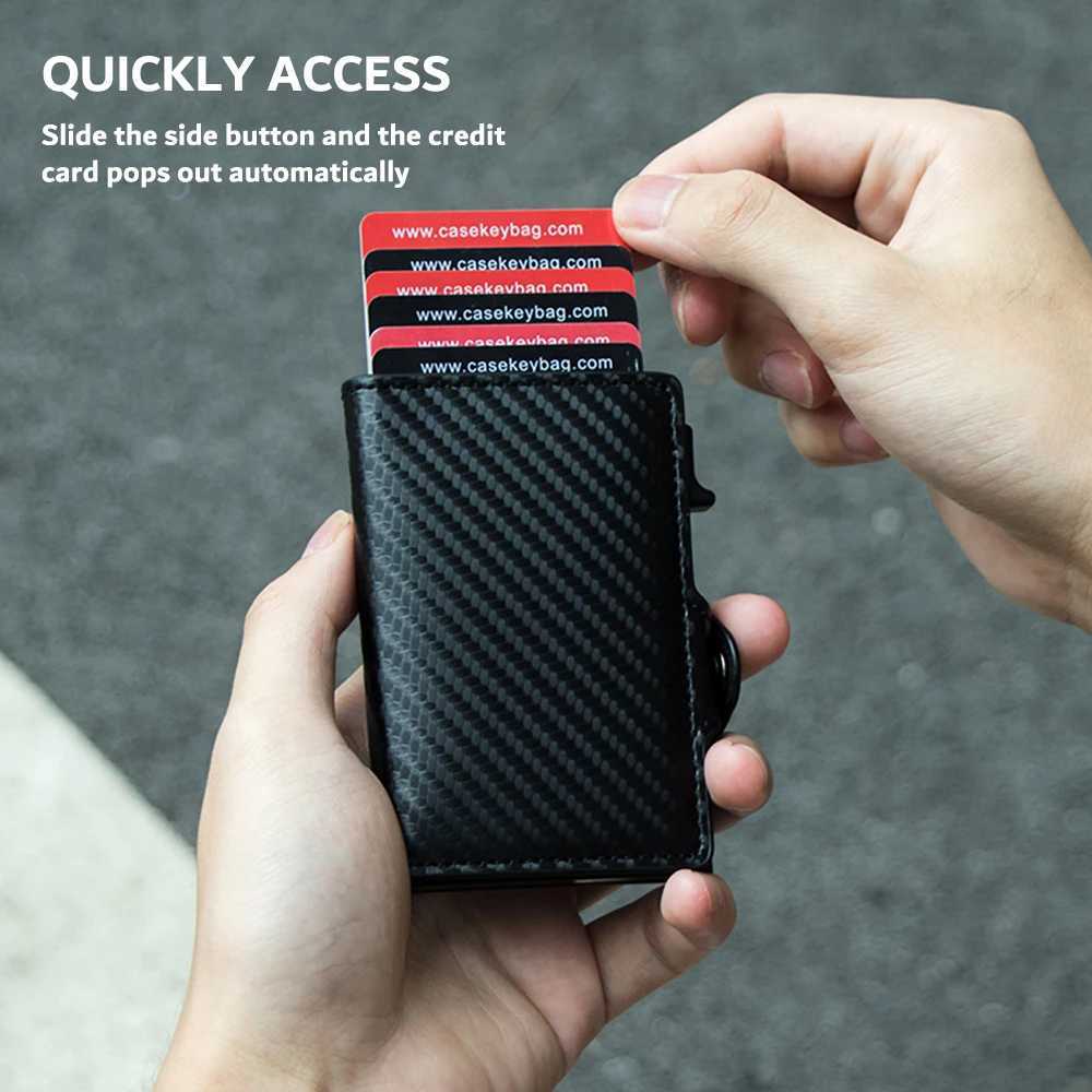 Carton carbon fiber protector card holder Tarjetero Hombre RFID leather single box smart wallet ultra-thin pop-up carton Z250509