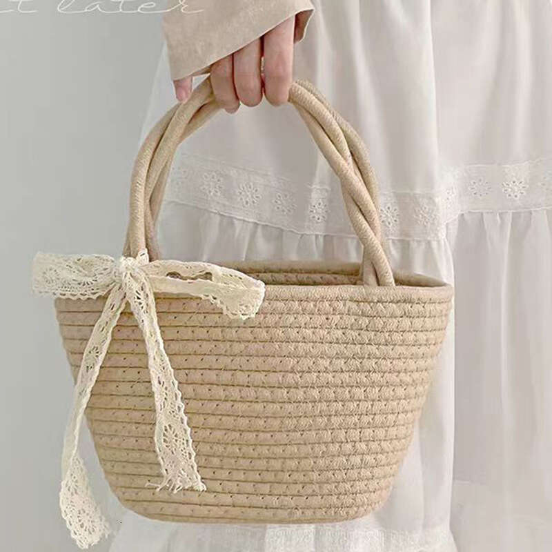Beach Bag New Cotton Thread Woven Countryside Style Hand Held Tote Women S Fashionable Versatile Vacation Beach Bag Storage Bag KQ