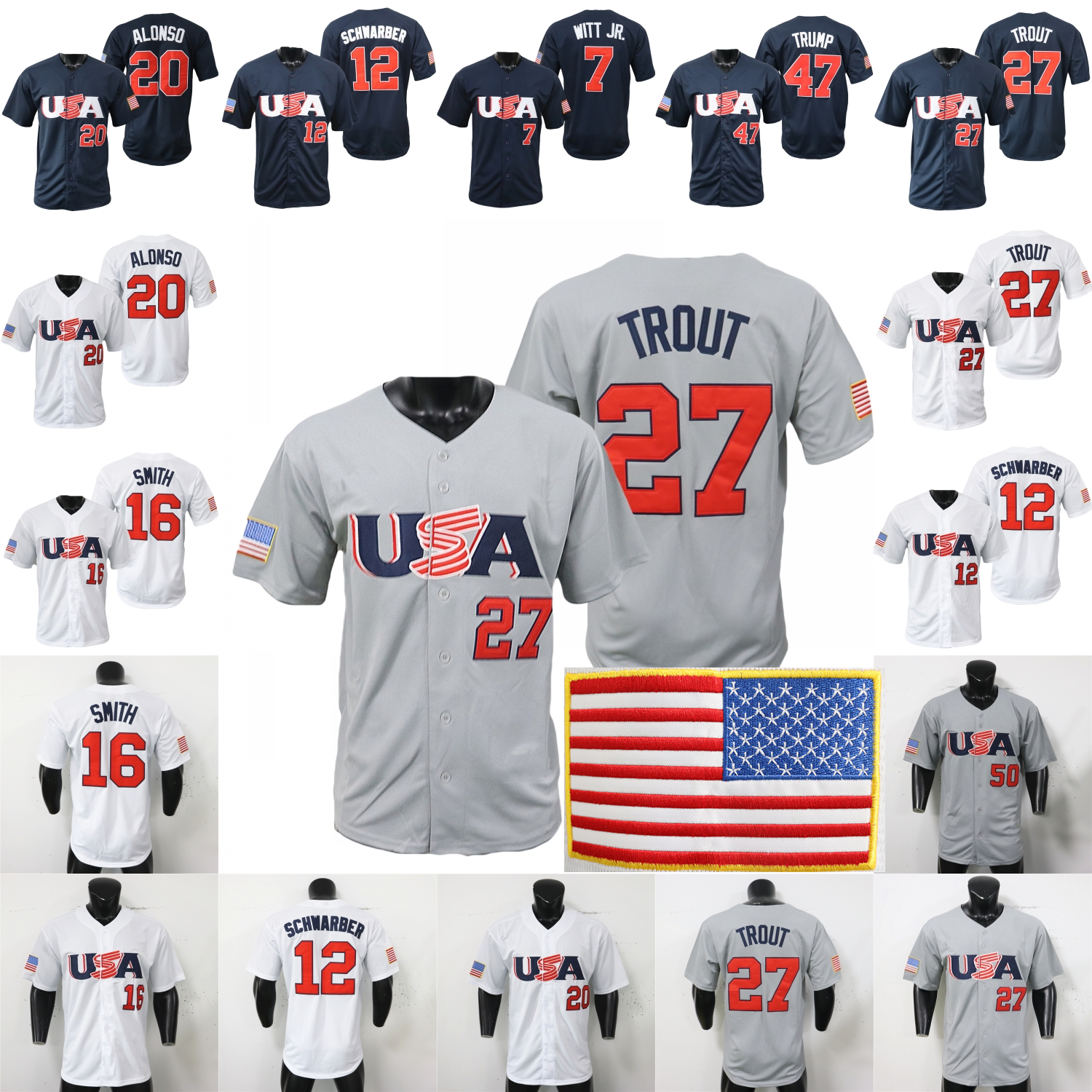 2025 2026 WBC USA Team Baseball Jersey Aaron Judge Mookie Betts Corbin Carroll Tarik Skubal Logan Webb Jackson Merrill Adley Rutschman Henderson Rooker Seager
