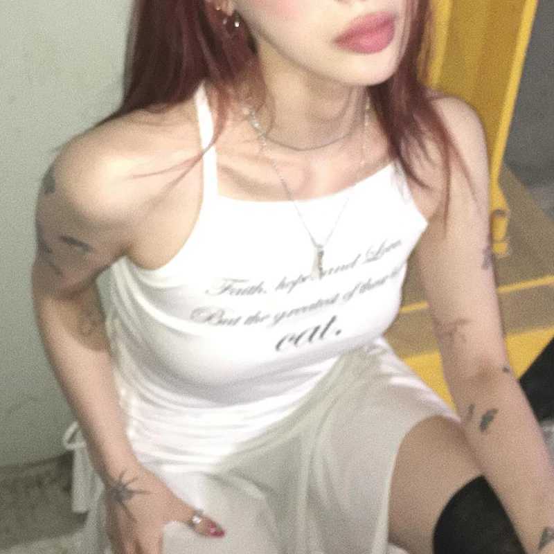 Sexy womens cut top tight corset vest top Y2k letter graphic printed clothing retro punk gothic Camisol pleated baby womens clothingXJ250508