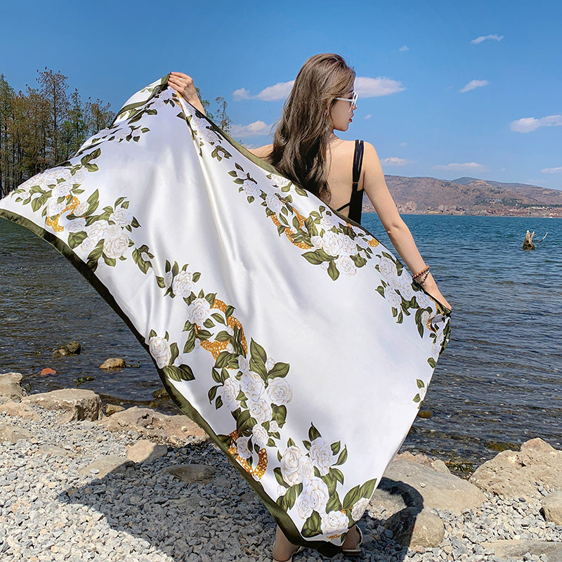 K665 Carefully selected long shawl silk scarf versatile scarf for women gardenia high-end ruffled beach towel