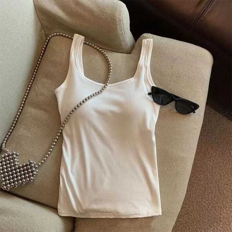 2025 New Women Vest Camisole Fashion Korean Sexy Backless V-shaped Versatile Solid Color Senior Tank Top Sling With Built In BraXJ250508