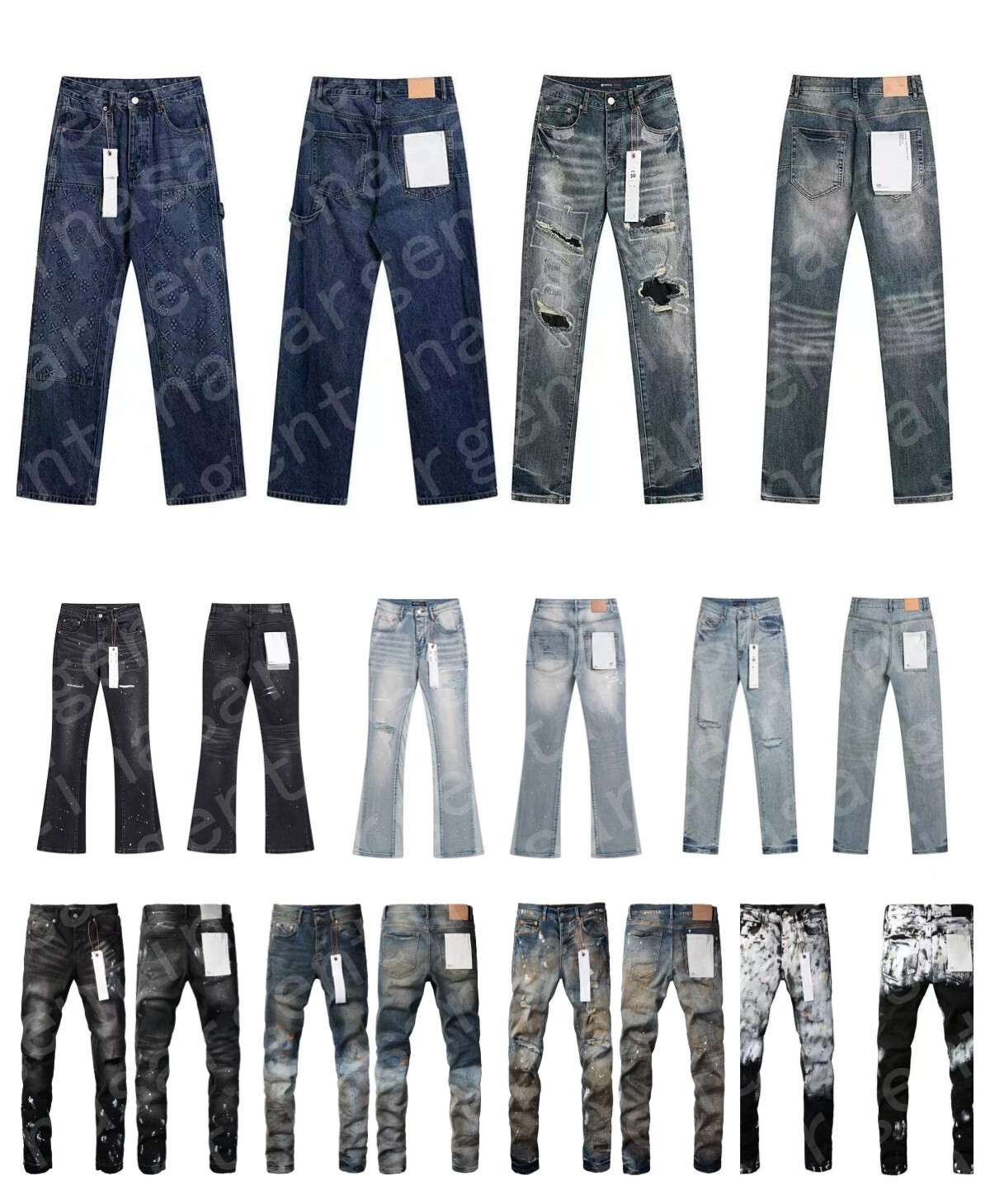 Men's Jeans women pants Jeans Retro Leather Jeans Holes Men's Elastic Slim Fashion Pants Versatile Men's Pants Do Old Worn-out Styles Vintage Washed Straight Jean