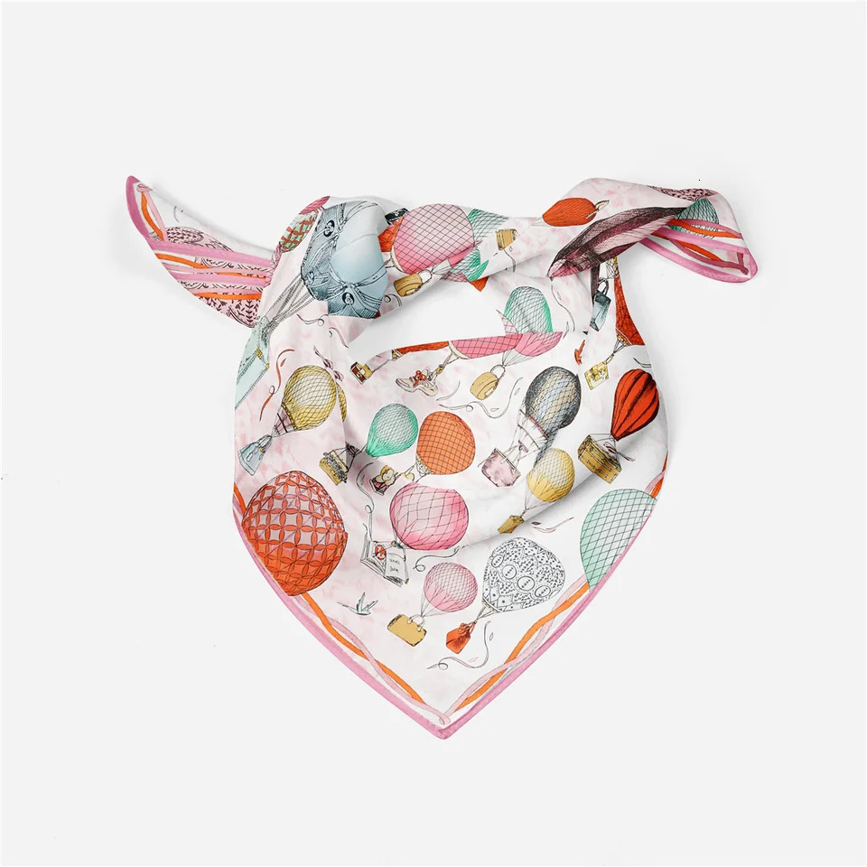 53CM Air Ballon Painting Women Scarves 100% Twill Silk Square Scarves Fashion Neckerchief Shawls Hijab Scarf 250509