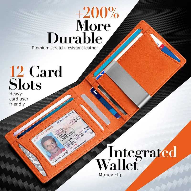 PT033,Ultra thin leather mens wallet RFID blocking front pocket double folding card holder Z250509