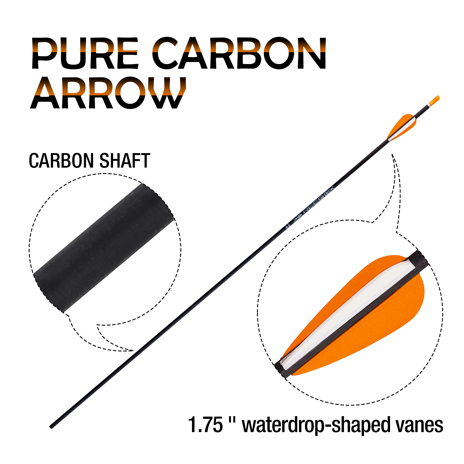 Archery Targeting Arrows without Arrow Heads Spine350-1500 31inch 4.2mm Hunting Arrows Carbon Practice Arrows for Recurve Bow & Compound Bow Orange (1