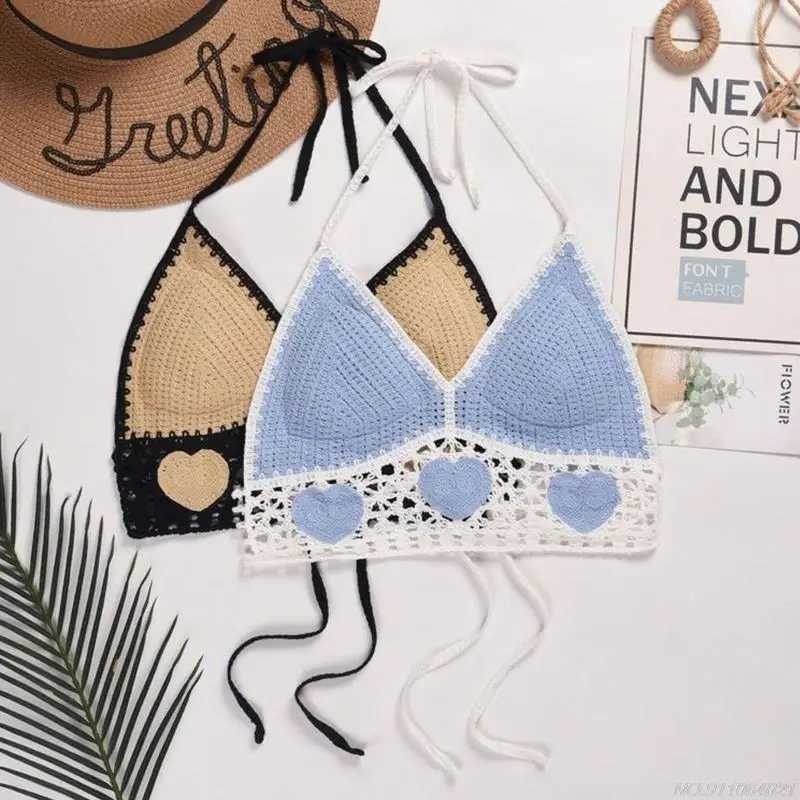 Sexy Crop Top Women Crochet Boho Beach Camisoles Bralette Halter Cami Knit Bra Backless Beachwear Top ly19 22XJ250508
