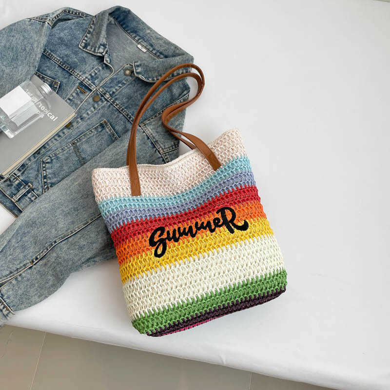 Summer new woven embroidered beach bag tote bag large capacity single shoulder travel bag grass woven bag fashionable new style