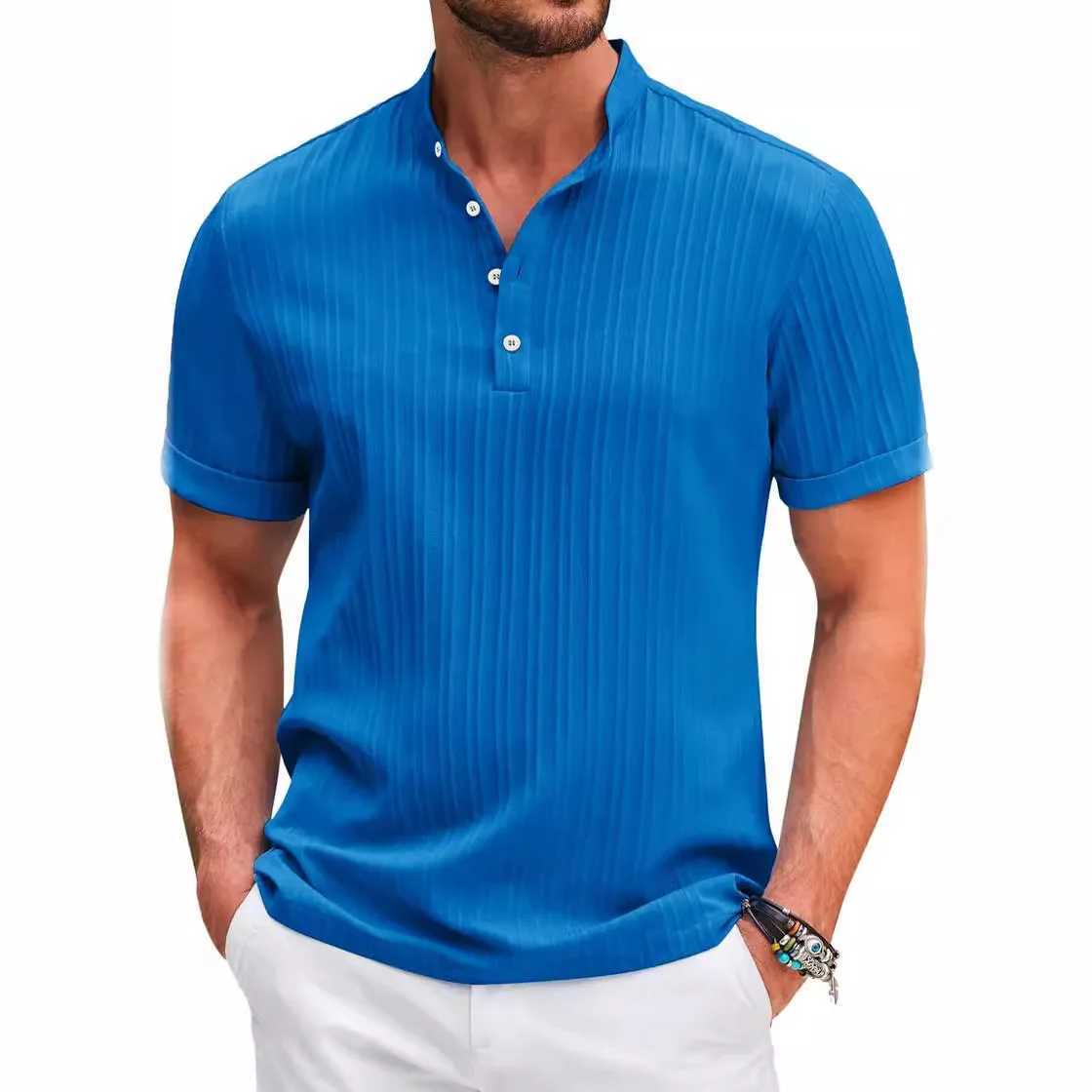 Mens New Summer Trend High-End Striped Casual Short-Sleeved Shirt High Quality Classic Stand Collar Comfortable Fashion sShort- W250627