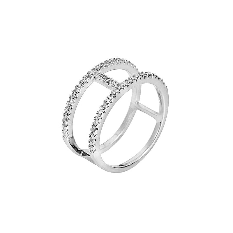 925 Sterling Silver Couple Ring, Double-Layer Minimalist Design, Instagram Style, Wholesale Women's Jewelry