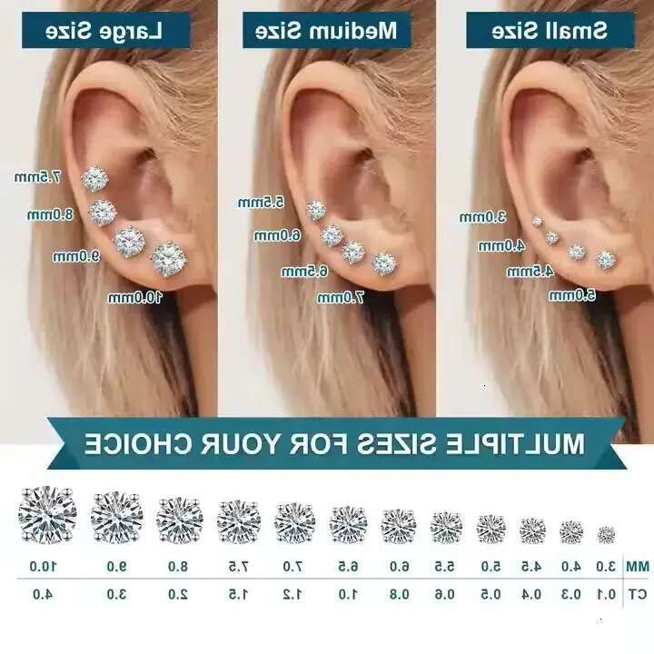 Screwback earring 3mm-10mm piercing jewelry 4 prongs set CVD HPHT lab grown stud in VVS Elegant Dazzling designer bag