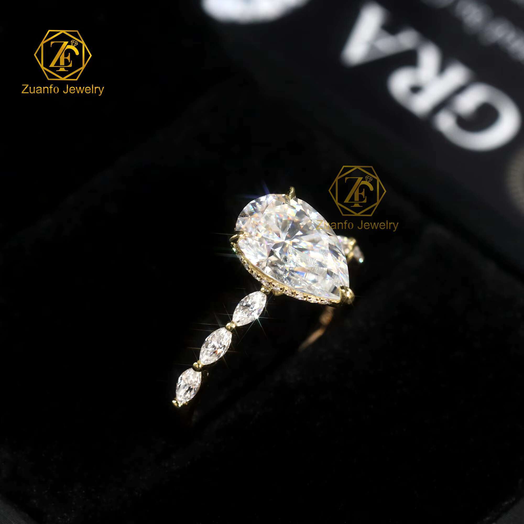 Wholesale 10K 14K 18K Solid Gold Vvs Moissanite Engagement Rings Women 925 Silver Diamond Pear Cut Gold Ring