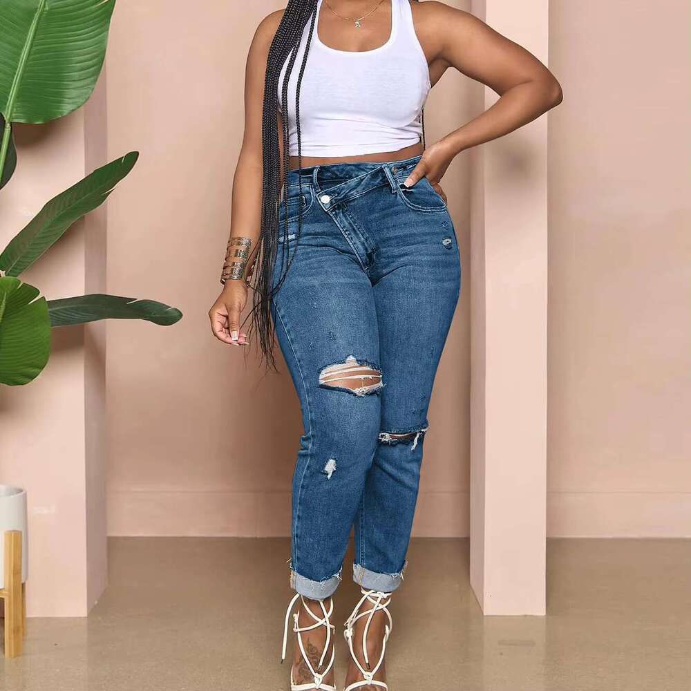 DHEssentials Plus Size Women Casual Distressed Stretch Jeans Cutout Jean Joggers High Waisted Ripped Stretchy Denim Pants