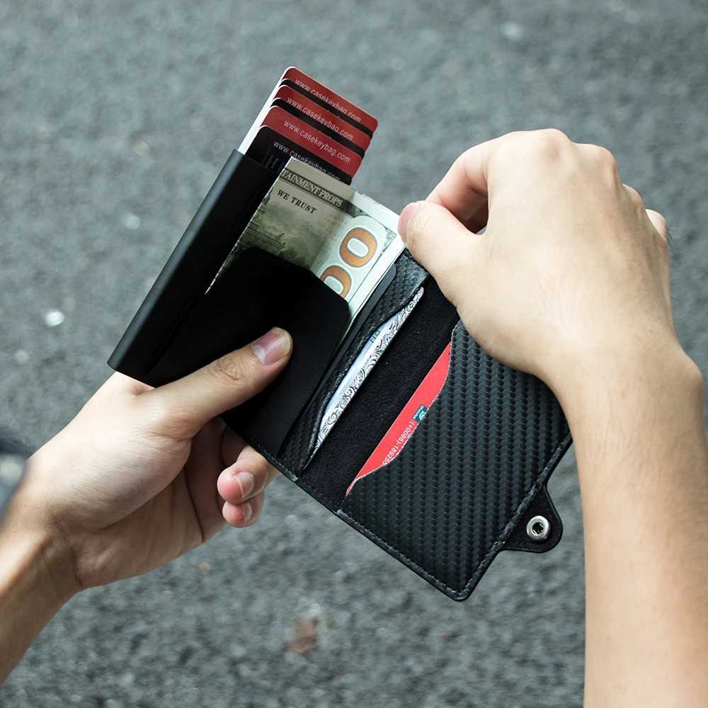 Carton carbon fiber protector card holder Tarjetero Hombre RFID leather single box smart wallet ultra-thin pop-up carton Z250509