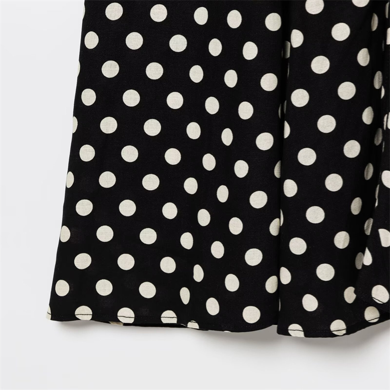 2025 summer new casual women's polka dot MIDI dress round neck sleeveless zipper decoration