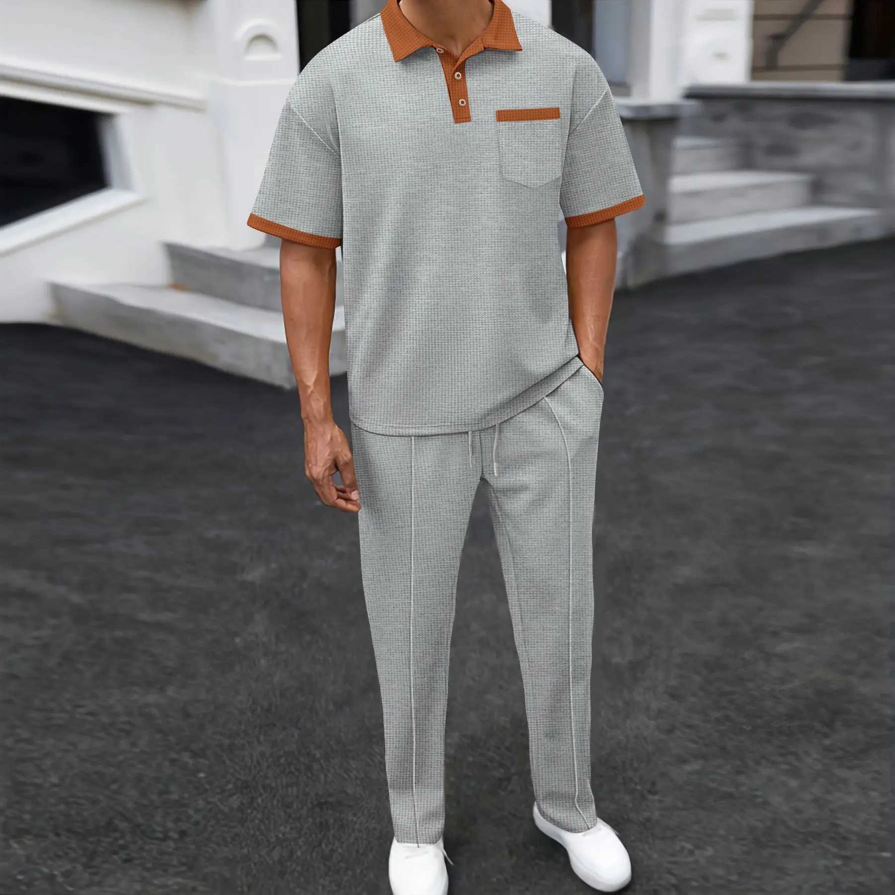 Mens Two-piece Sportswear Short-sleeved T-shirt and Long Pants set Casual Business Sportswear Summer 2025 Fashion Two-piece SetXJ250509