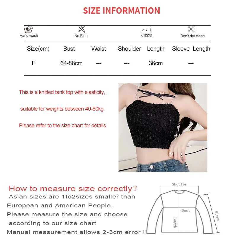 Womens elegant bow vest with bra pad Y2K crop top knitted chain shoulder strap womens summer vest summer 2024XJ250508