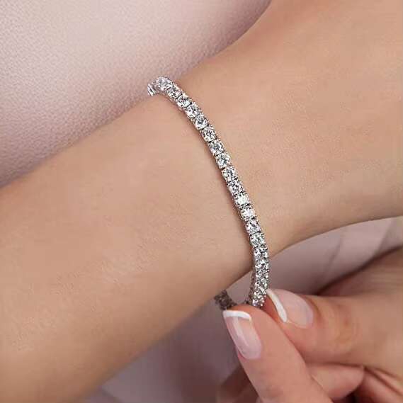 DHCollections Zircon Tennis Chain Bracelet, Adjustable Crystal Bangle for women