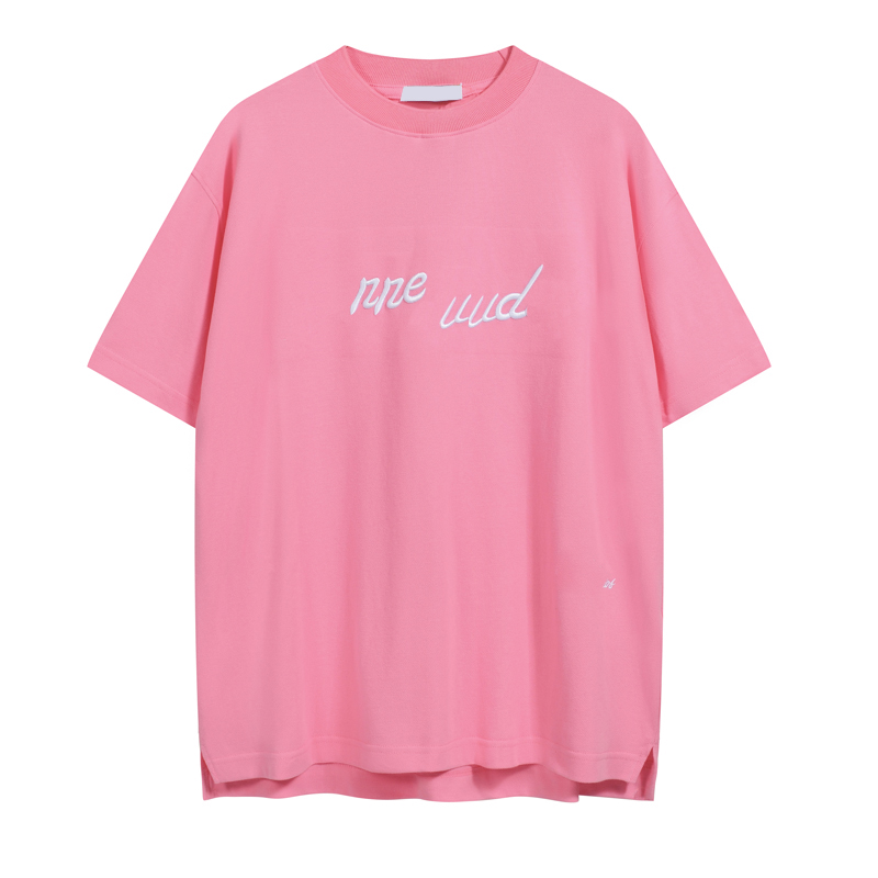 Summer Trendy Split Hem T-Shirt Couple Embroidery Letter Oversize Breathable Cotton Casual Top Tee for Men Women 25ss 0509