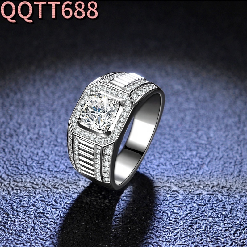 1ct Lab Created Moissanite Ring 925 Sterling Silver Band Men Wedding Ring D VVS Diamond CZ Stone Ring for Male