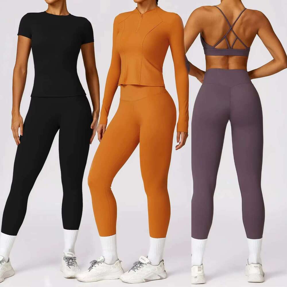 DHessentials Short Sleeved Top, Leggings Set, Gym Stretch Yoga Suit, Outdoor T-shirt, Women's Fitness Running Active Suit