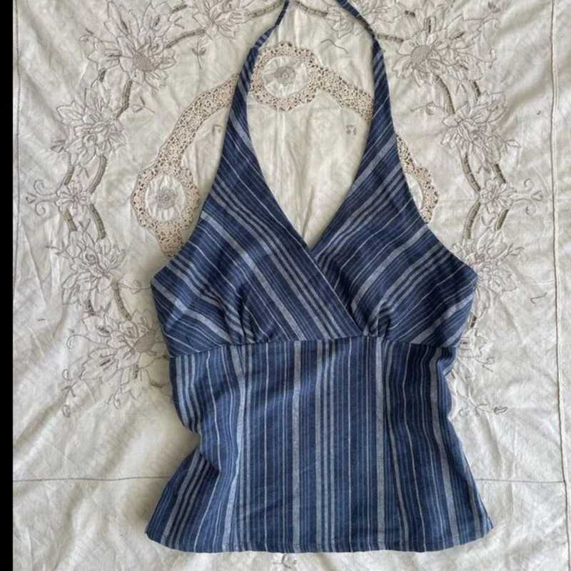 Y2k solid color vest striped tie high street print punk hot girl hip-hop street wear camisole top Grunge Goth retro camisole topXJ250508