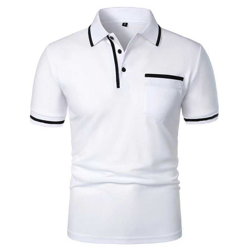 New Mens Short Sleeve Polo Shirts Solid Color Casual T-shirt Summer Trendy Breathable Loose Basic Splice Top Pockets Mens Shirts Z250509