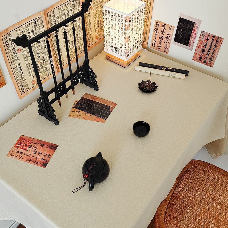 DH006 Chinese style solid color waterproof desk cloth cotton linen style tea tablecloth Chinese style ins style gray stall tablecloth