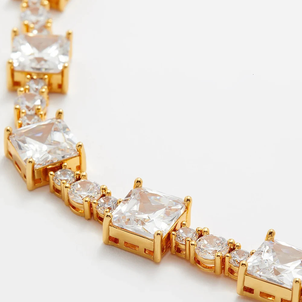 Stonefans y Square Zircon Choker Necklace Wedding Accessories Bridal Crystal Tennis Chain Jewelry for Women 250509