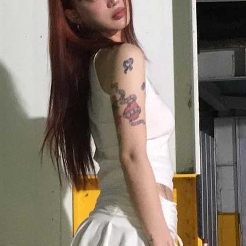 Sexy womens cut top tight corset vest top Y2k letter graphic printed clothing retro punk gothic Camisol pleated baby womens clothingXJ250508