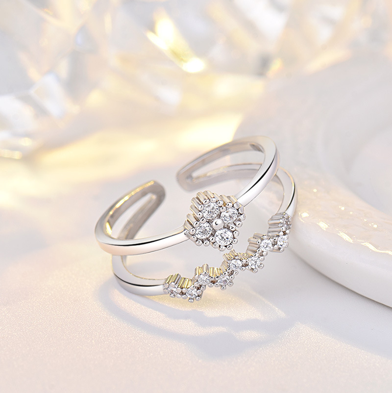 Free shipping Sweet clover designer ring for women girls s sier ic simple double row dia sparkling crystal band rings jewelry Free shipping