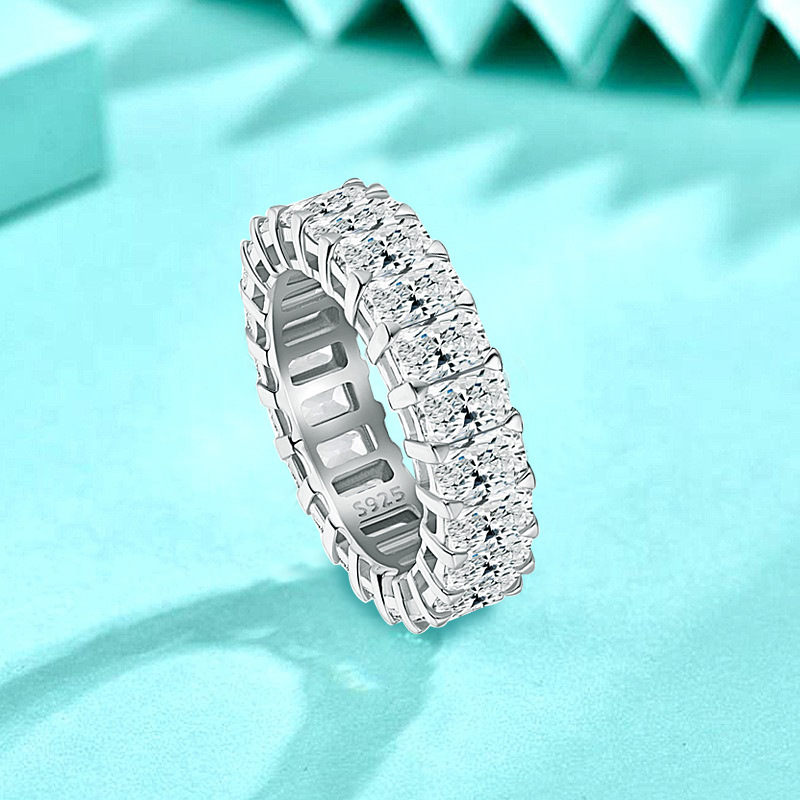 925 Sterling Silver Ring, European and American Fashion Ultra-Sparkling Rectangular Zirconia Stackable Ring, Ideal for Index Finger, Wholesale Jewelry