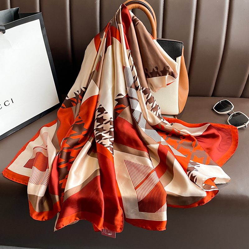 K665 Carefully selected long shawl silk scarf versatile scarf for women gardenia high-end ruffled beach towel