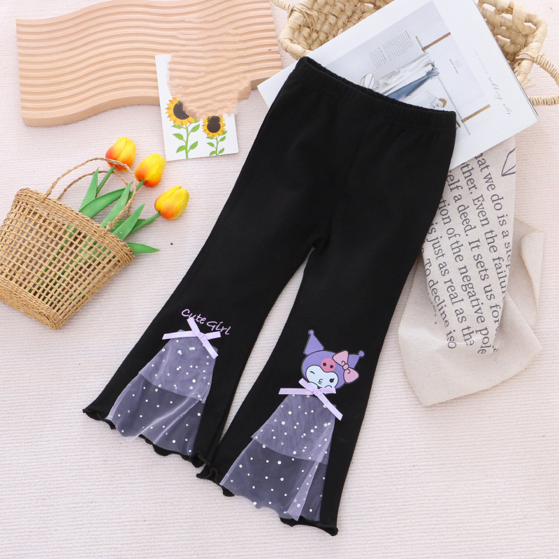 Disney's Frozen Elsa Princess Children's Designer Clothing Autumn Spring Pants Children's Leggings Bell Bottom Pants Princess Cartoon P