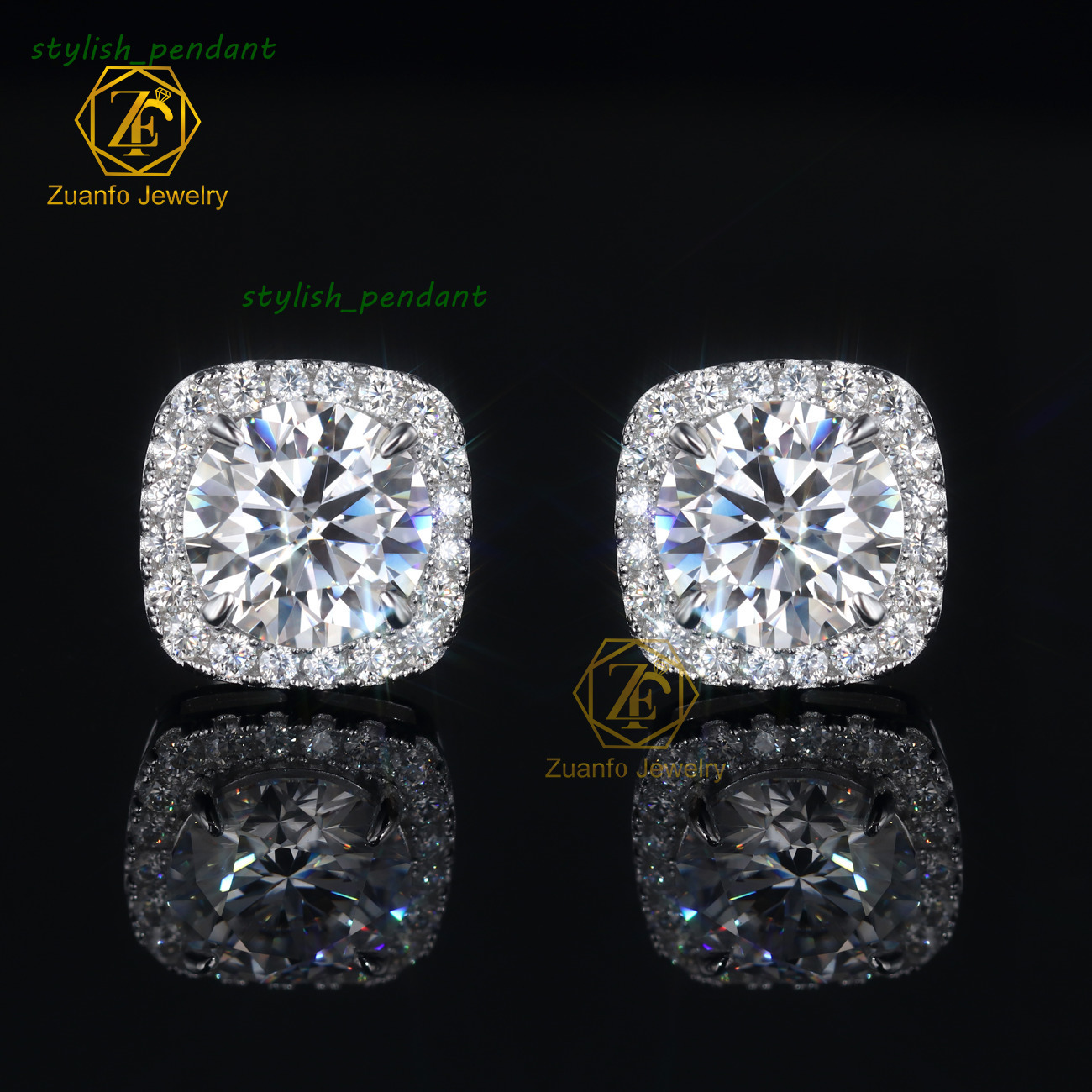 925 Sterling Silver 8mm 2CT Moissanite Halo Style Cube Shape Stud Earrings Rose Gold Plating Gemstone Earrings for Gift or Party