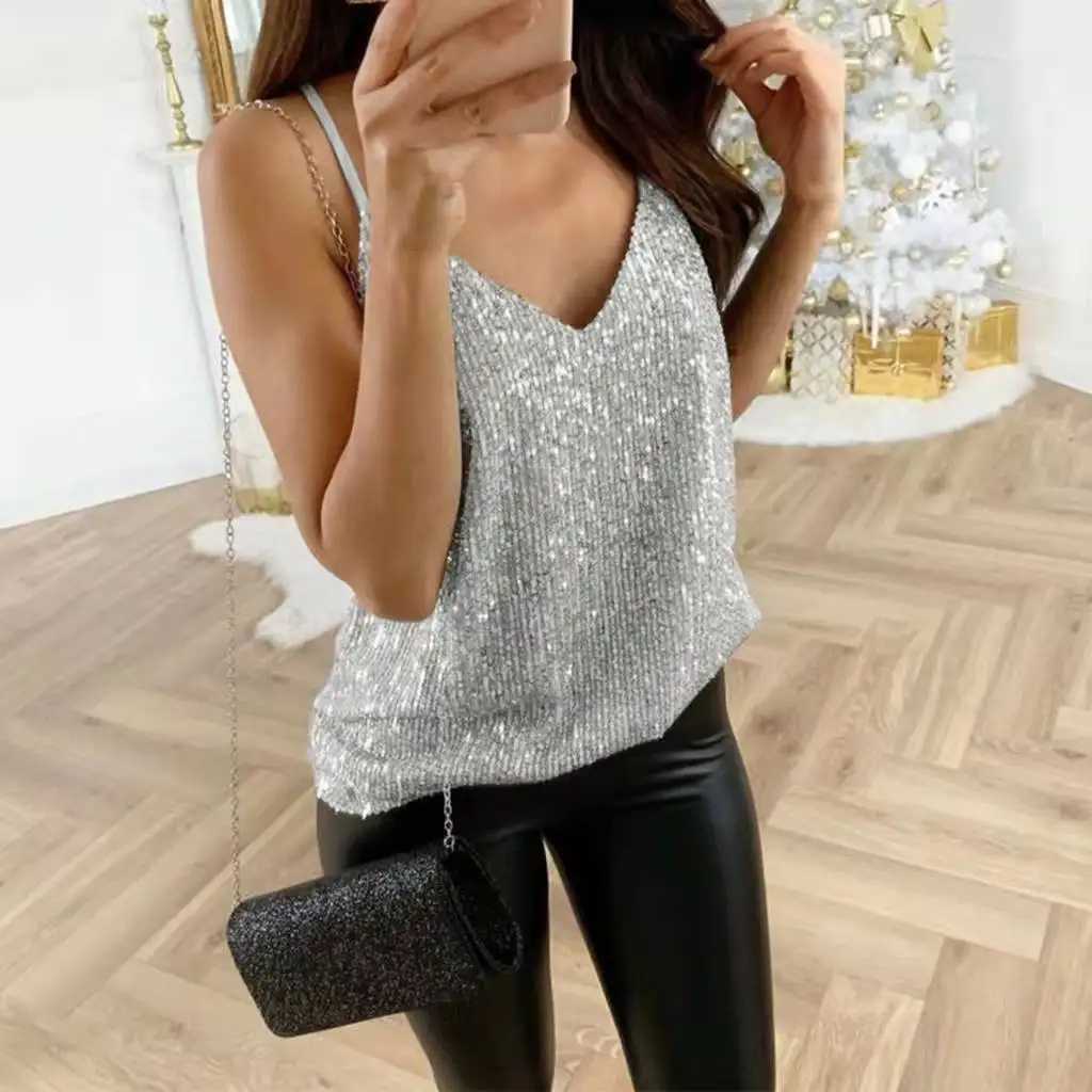 Sexy Wrap Deep V Neck Cut Out Loose Shiny Halter Crop Tops Women Tank Top Camisole Female Sleeveless Cropped VestXJ250508