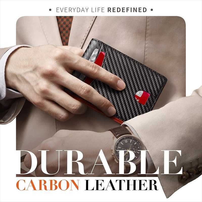 PT033,Ultra thin leather mens wallet RFID blocking front pocket double folding card holder Z250509